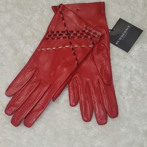 New Burberry Carper Stitch Red Leather Gloves SZ 7